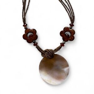 Y2K  Brown Beaded Statement Necklace with Floral Accents